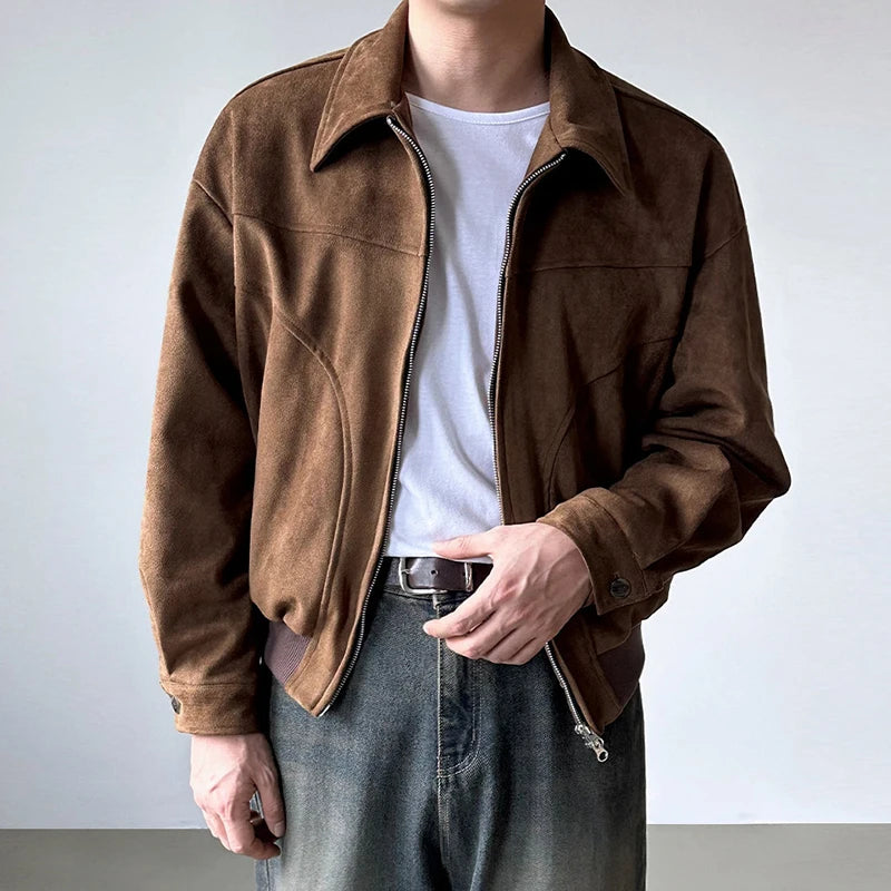 IEFB Niche Design Men's Coats Turn-down Collar Double Zipper Solid Color Casual Pocket Deconstruction Male Jackets New 9X1552
