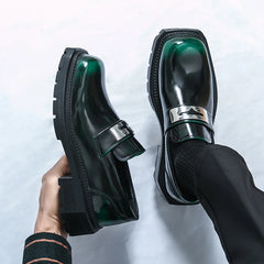 Men Loafers PU Thick Sole Square Toe Trendy Men Shoes