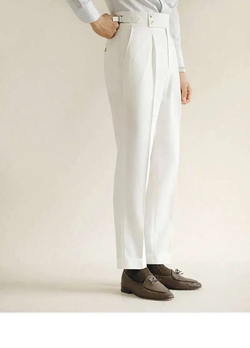Paris Buckle Pant Casual Men Pant Fashion Naples High Waist Straight Pant Men Business Versatile Dress Pant Slim Social Trousers