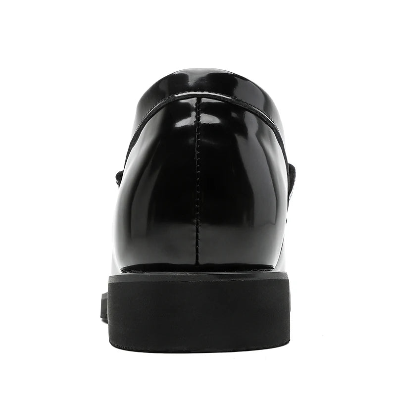 Men's Black Patent Leather Loafers – Formal Slip-On Dress Shoes with Square Toe, Elegant Business and Wedding Shoes for Men
