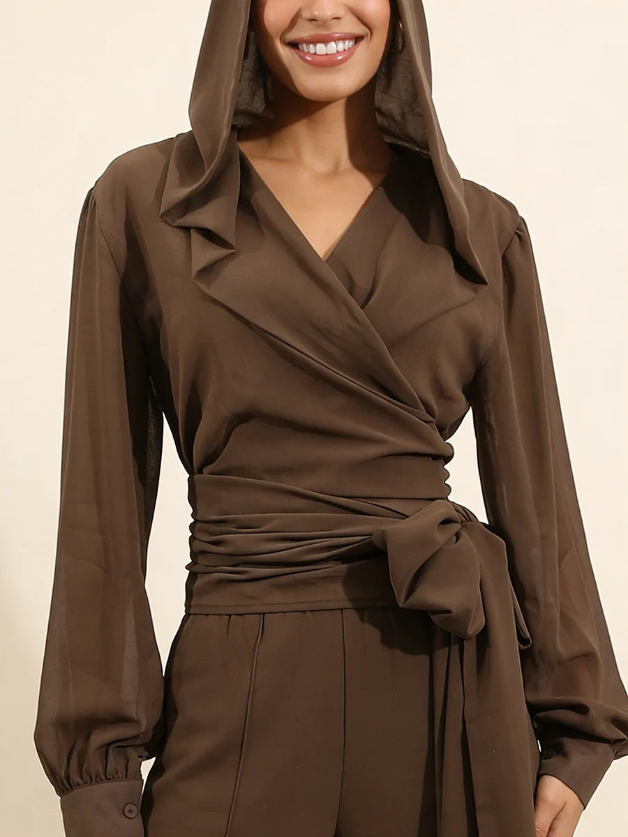 Lace-Up Spliced Loose Shirt