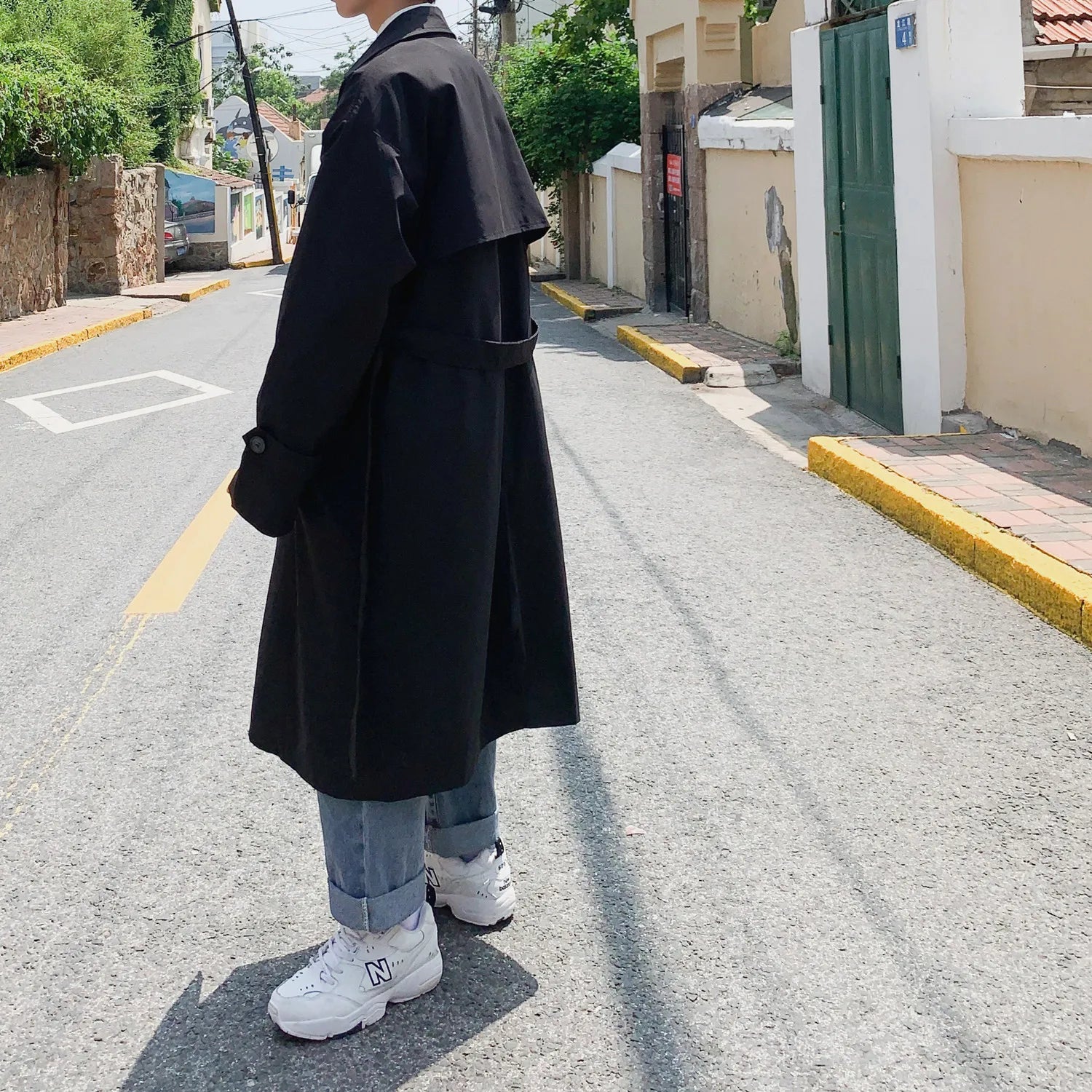 Spring trench coat mens Korean style Male Streetwear Windbreaker Trenchcoat Men Solid  coats for men Casual Loose Long Overcoat