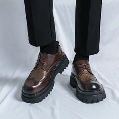 Thick soled casual men's leather shoes Classic Black Brown style Leisure Business Office Height increasing groomsmen shoes