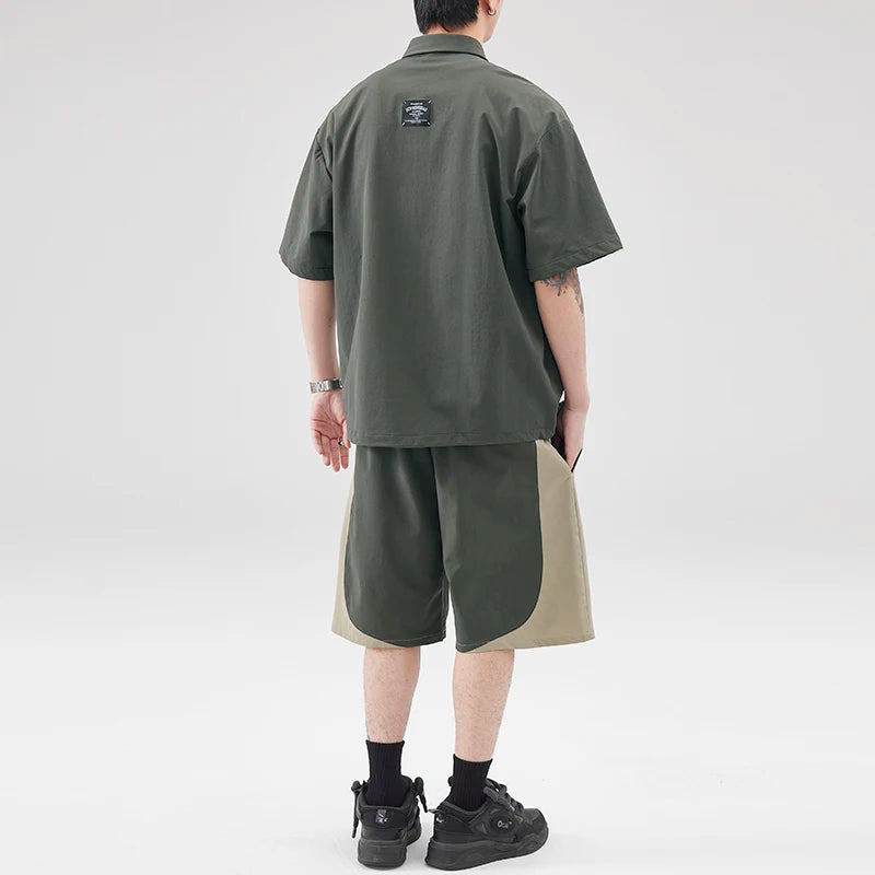 Summer Outdoor Stretch Fabric Quick Dry Polo Shirt Men Streetwear Fashion Casual Loose Short Sleeve Cargo T-shirt Hiking Tshirt