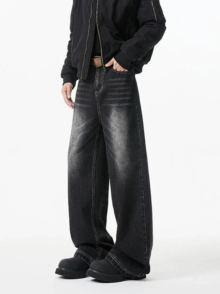 Autumn Men's Retro Washed Straight-Leg Jeans High Street Fashion Baggy Denim Pantalones Hombre New Hip Hop Distressed Y2K Jean