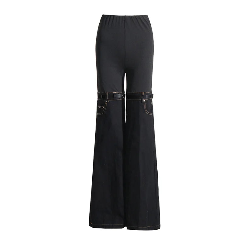 High waist flare jeans in denim patchwork