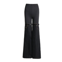 High waist flare jeans in denim patchwork