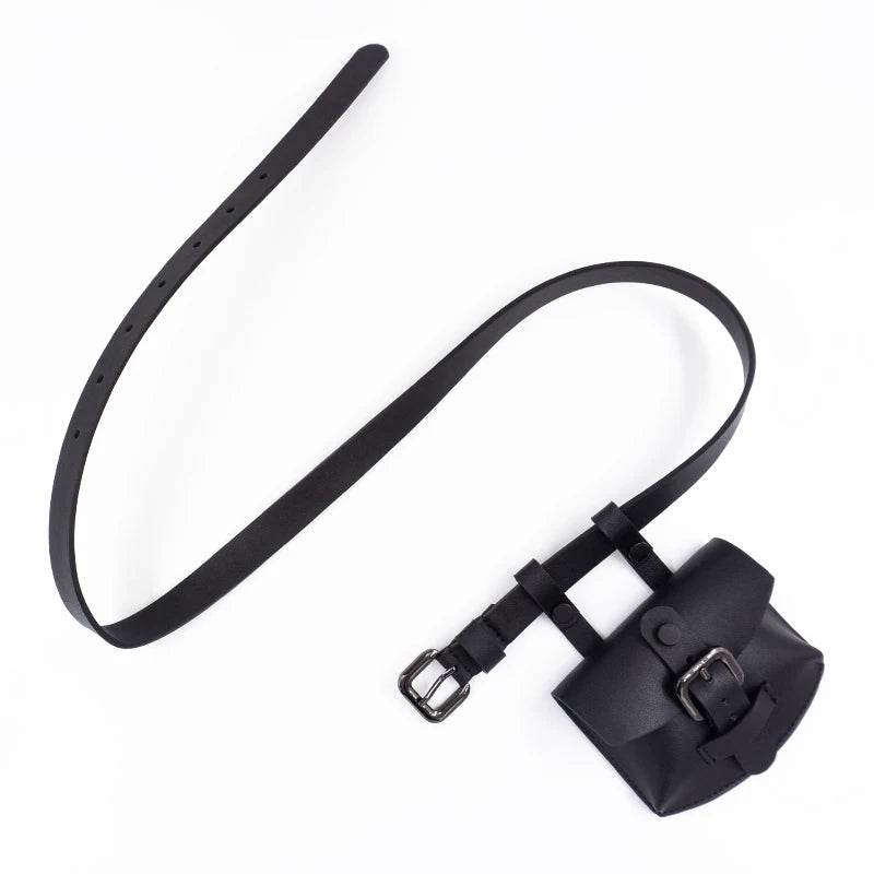 Needle buckle slim waist bag belt in plain leather for dress