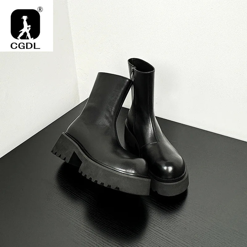 High Quality Fashion Mens Boots Black Boots Fashion Casual British Style Thick Bottomed Mid-top Chelsea Boots Large Size 37-44