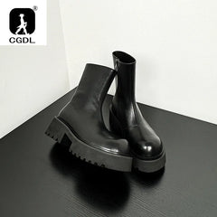 High Quality Fashion Mens Boots Black Boots Fashion Casual British Style Thick Bottomed Mid-top Chelsea Boots Large Size 37-44