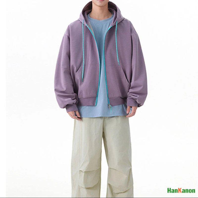 2025 Fall Unisex Color-Blocked Short Hooded Zip-Up Sweatshirt Loose Casual Hooded Sweatshirt Coat