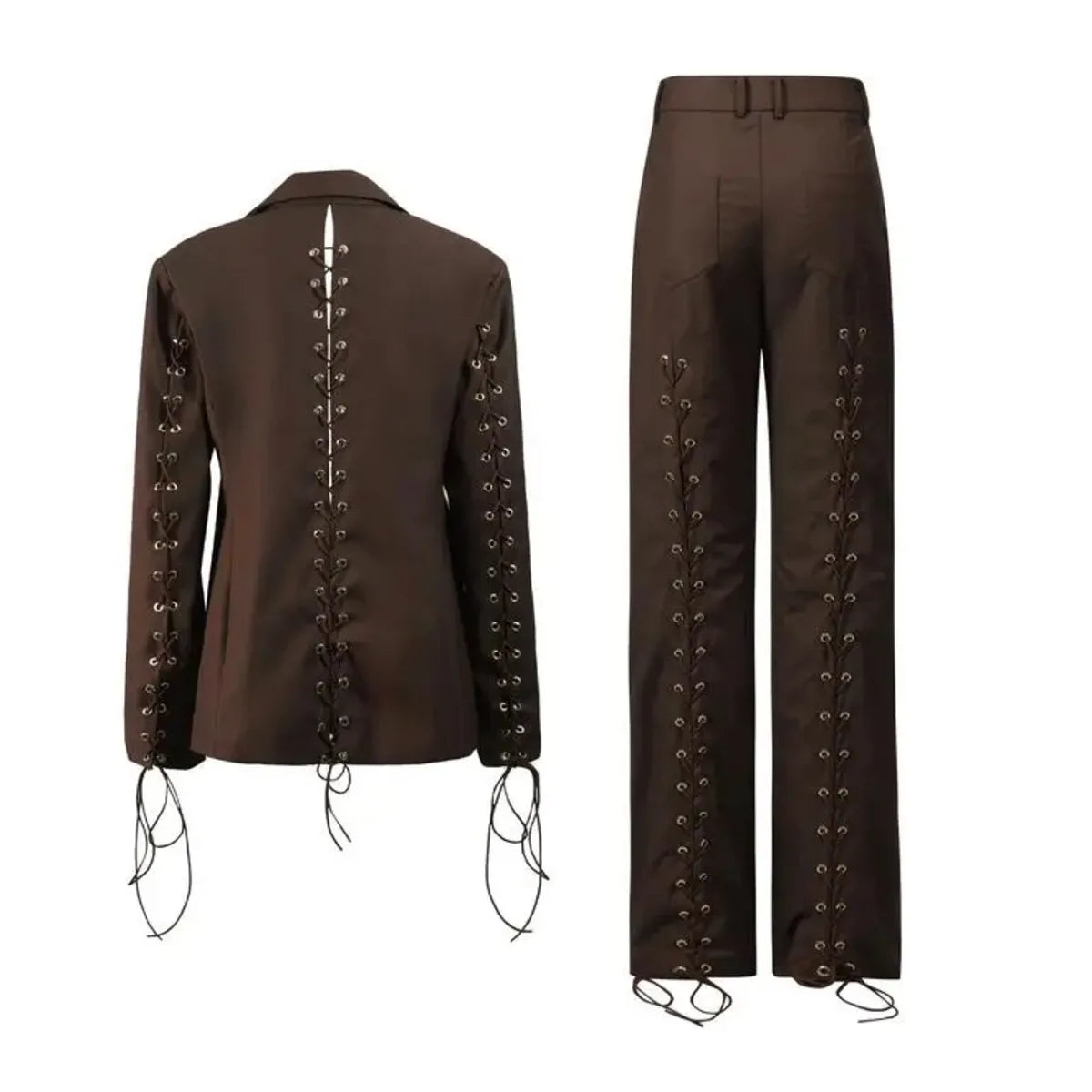 Openwork hidden button loose long-sleeve suit set