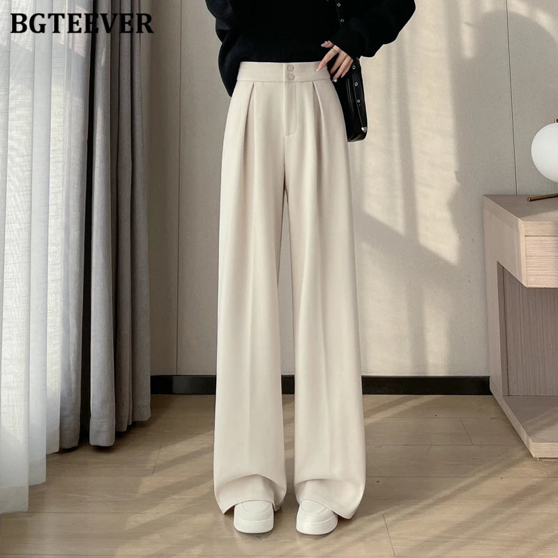 High waist floor-length wide-leg velvet trousers in thickened fabric