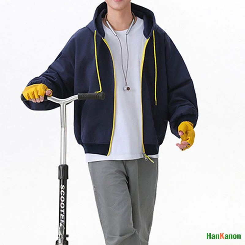 2025 Fall Unisex Color-Blocked Short Hooded Zip-Up Sweatshirt Loose Casual Hooded Sweatshirt Coat