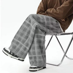 Spring Men's Plaid Distressed Baggy Pants 2026 New Casual Sports Loose Straight-Leg Sweatpants High Street Fashion Y2K Trousers