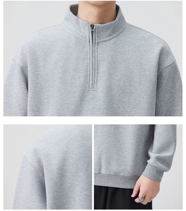 Autumn Zipper Stand Collar Pullover Sweatshirt Men Loose Casual Streetwear Fashion Sweatshirts Couple Hoodie Coat Outerwear