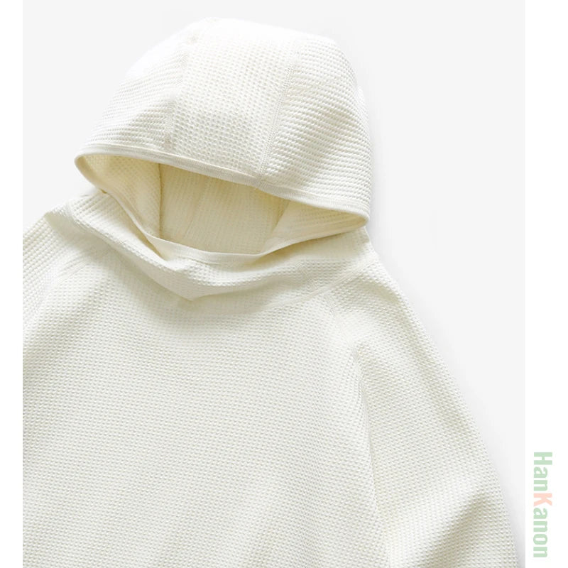 Lightweight Airy Waffle Knit Oversized Hoodie - Warm, Breathable, & Medium Stretch for Fall/Spring (Unisex)