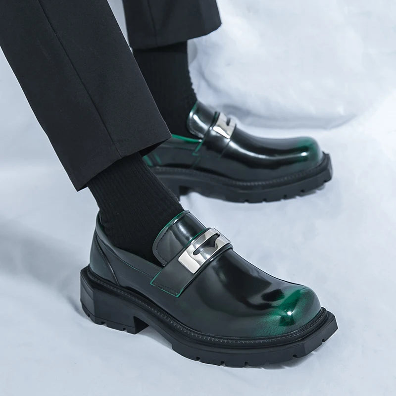 Men Loafers PU Thick Sole Square Toe Trendy Men Shoes