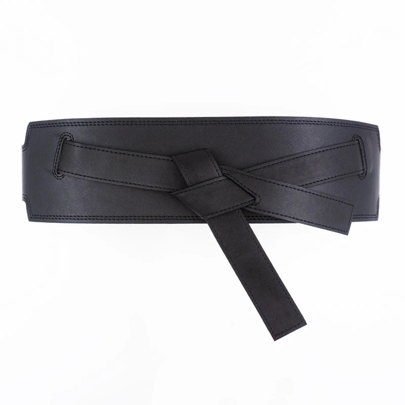 Bow detail wide waist belt in soft cowhide leather for dress