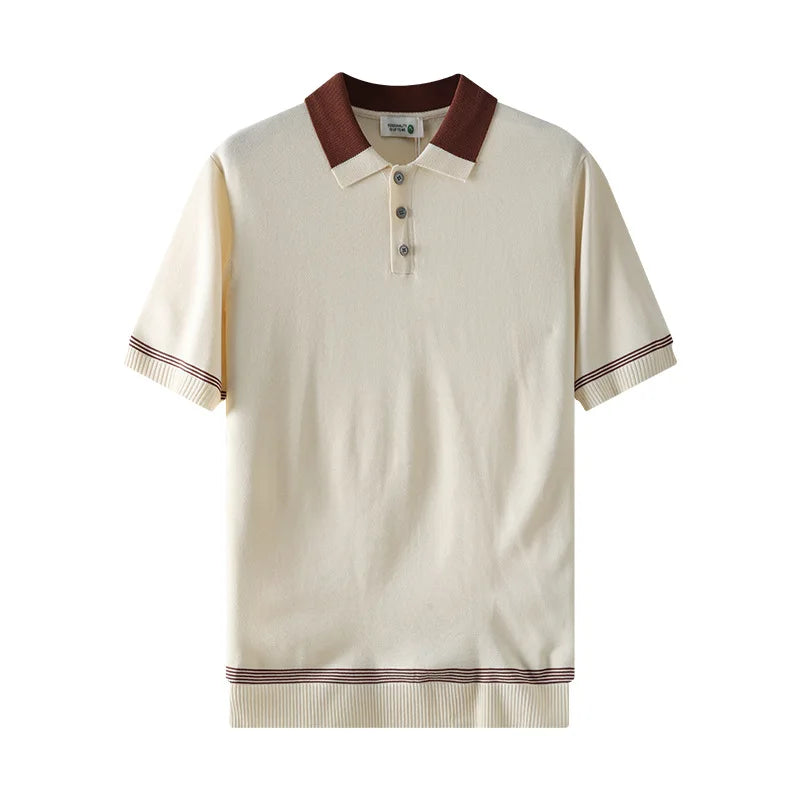 Summer Knitted Polo Shirts Men Vintage Fashion Loose Business Casual Short Sleeve T-shirt Cool Breathable Sweater T Shirt Tops
