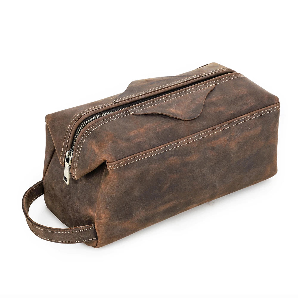 Genuine Leather Toiletry Bag Men Cosmetic Bag Travel Man Woman Wash Bag Storage Bags Handbag For Make Up Dopp Kit Male