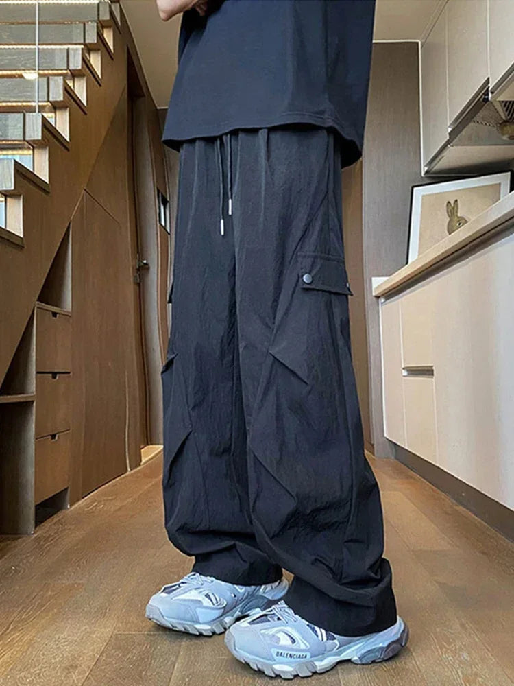 2026 New Men's Techwear Cargo Pants Hip Hop Fashion Straight Wide Leg Trousers Male Summer Y2K Streetwear Baggy Gym Sweatpants