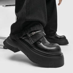 men's Black Chunky Platform Loafers Thick Sole Zipper Detail Slip-On Shoes Punk Streetwear Fashion Sneakers 2026 New Trend Style
