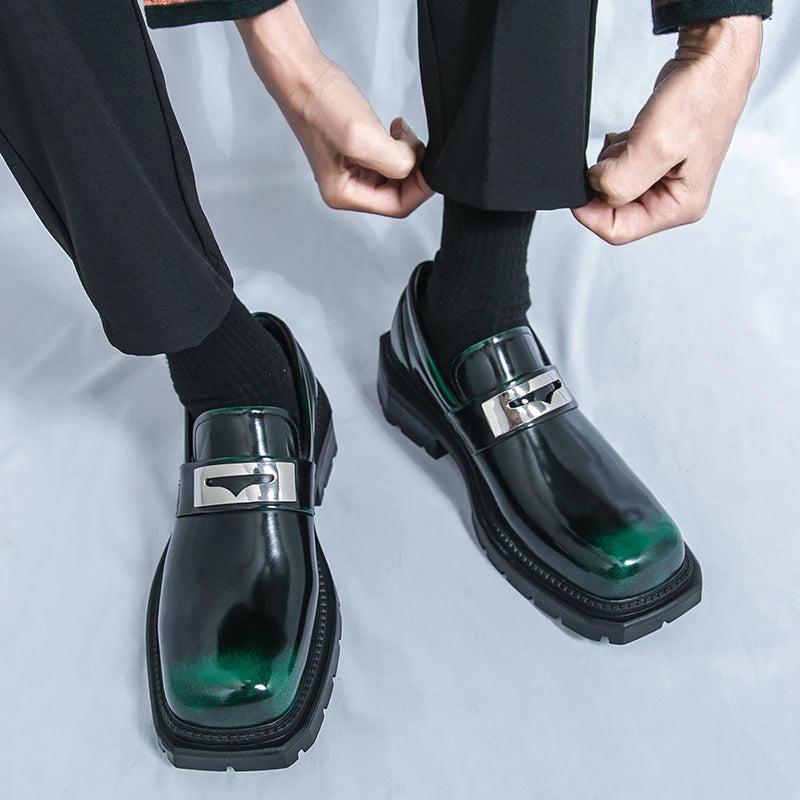 Men Loafers PU Thick Sole Square Toe Trendy Men Shoes