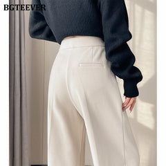 High waist floor-length wide-leg velvet trousers in thickened fabric