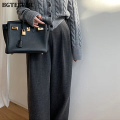 High waist wide-leg straight suit trousers in loose fit