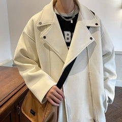Winter Fashion Woolen Dust Coats Men Zipper Decor High Quality Korean Style Loose Casual Windbreaker Men's Thick Warm Trenchcoat