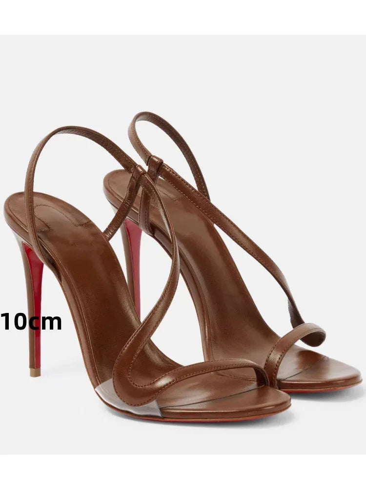 Stiletto sandal in multi-color serpentine straw