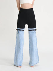 High waist flare jeans in denim patchwork