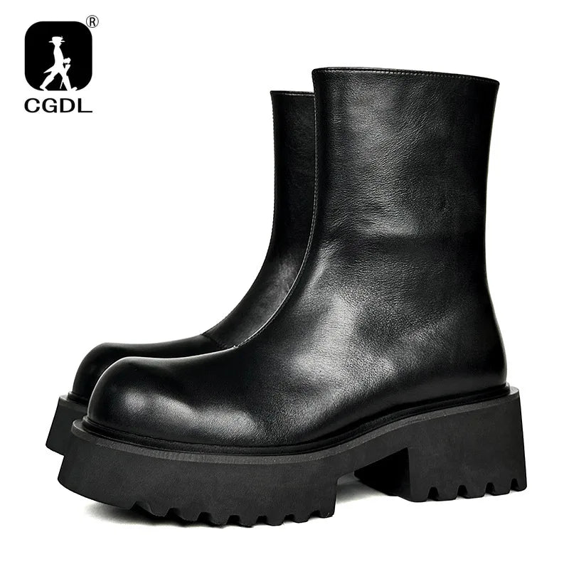 High Quality Fashion Mens Boots Black Boots Fashion Casual British Style Thick Bottomed Mid-top Chelsea Boots Large Size 37-44