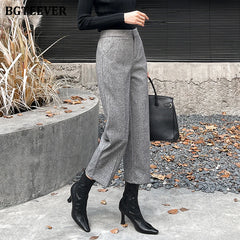 High waist thick harem pants in woolen fabric with pockets