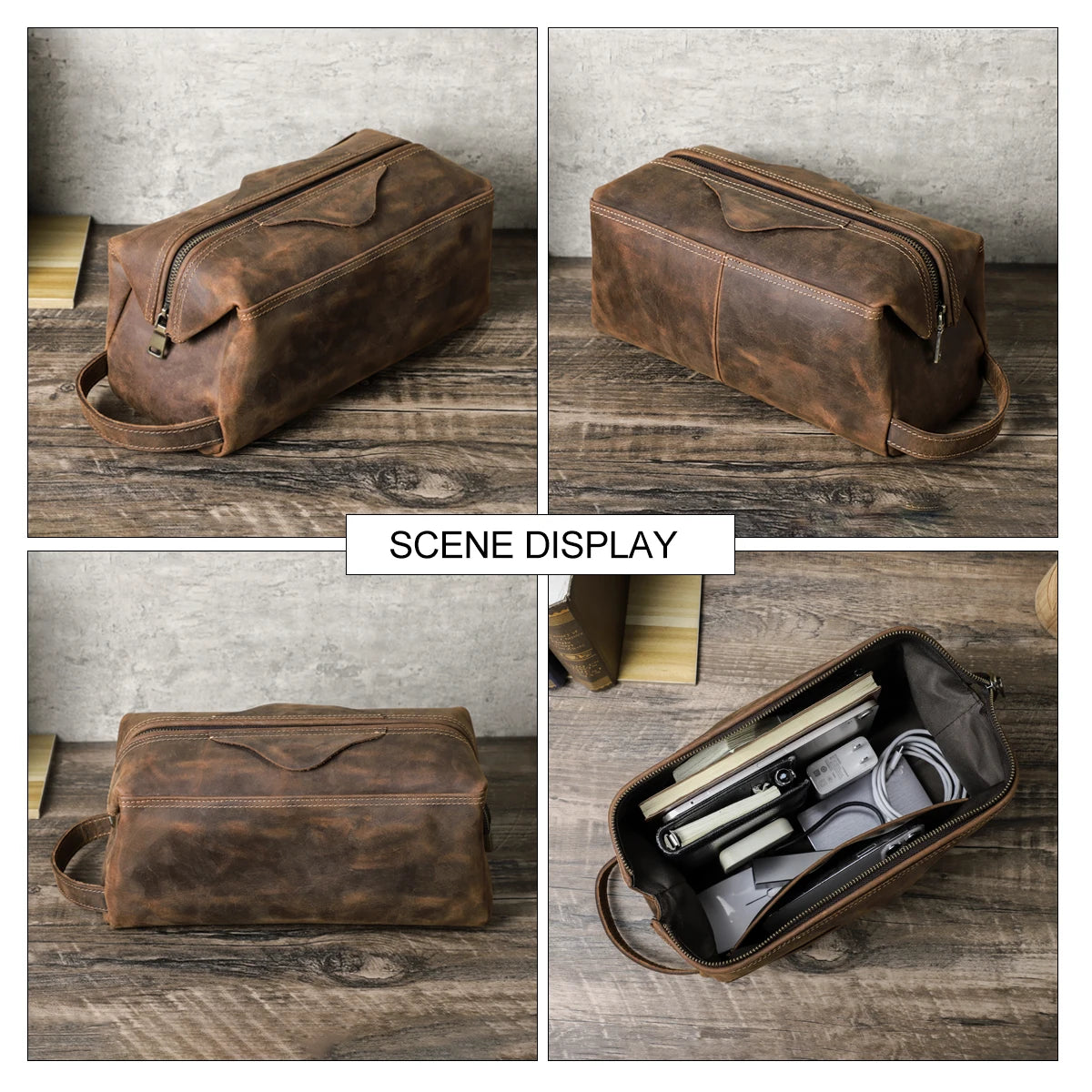 Genuine Leather Toiletry Bag Men Cosmetic Bag Travel Man Woman Wash Bag Storage Bags Handbag For Make Up Dopp Kit Male