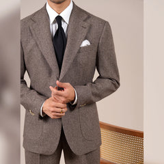 Wool Blend Suit Set For Men Fall Winter Style Notched Lapel Commuter Herringbone Pattern Casual Business Blazer Men Tuxedo Suit