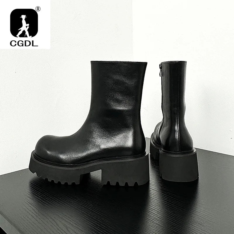 High Quality Fashion Mens Boots Black Boots Fashion Casual British Style Thick Bottomed Mid-top Chelsea Boots Large Size 37-44