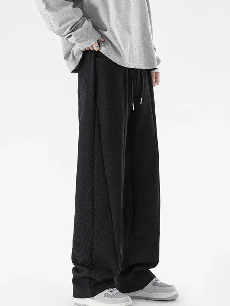 2026 New Hip Hop Gray Straight-Leg Sweatpants For Men High Street Baggy Drape Pants Spring Korean Fashion Y2K Casual Trousers