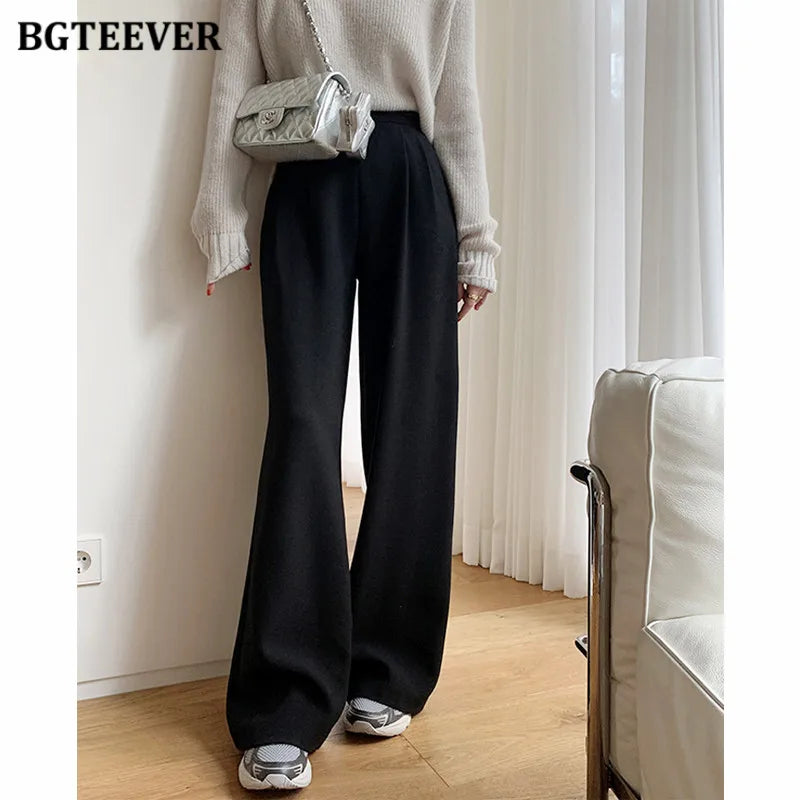 High waist wide-leg straight suit trousers in loose fit
