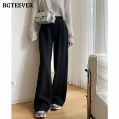High waist wide-leg straight suit trousers in loose fit