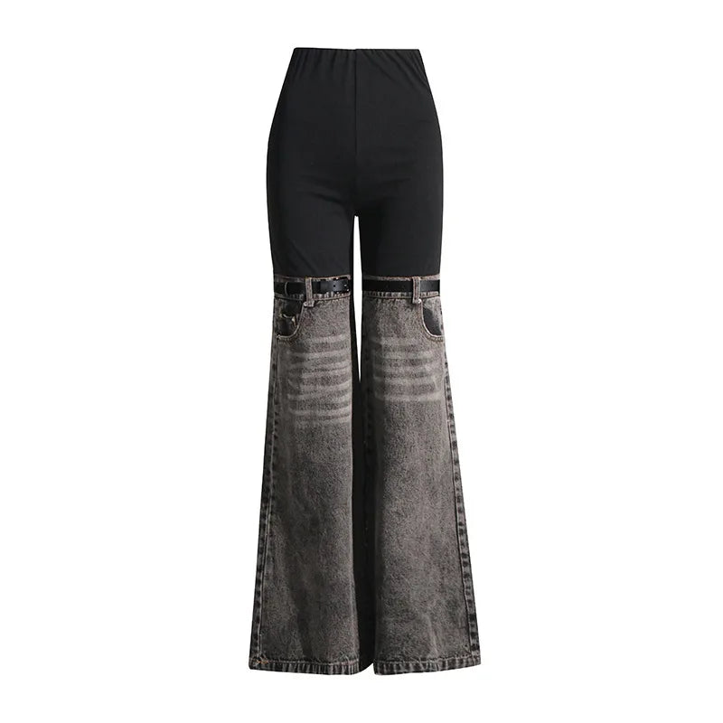 High waist flare jeans in denim patchwork