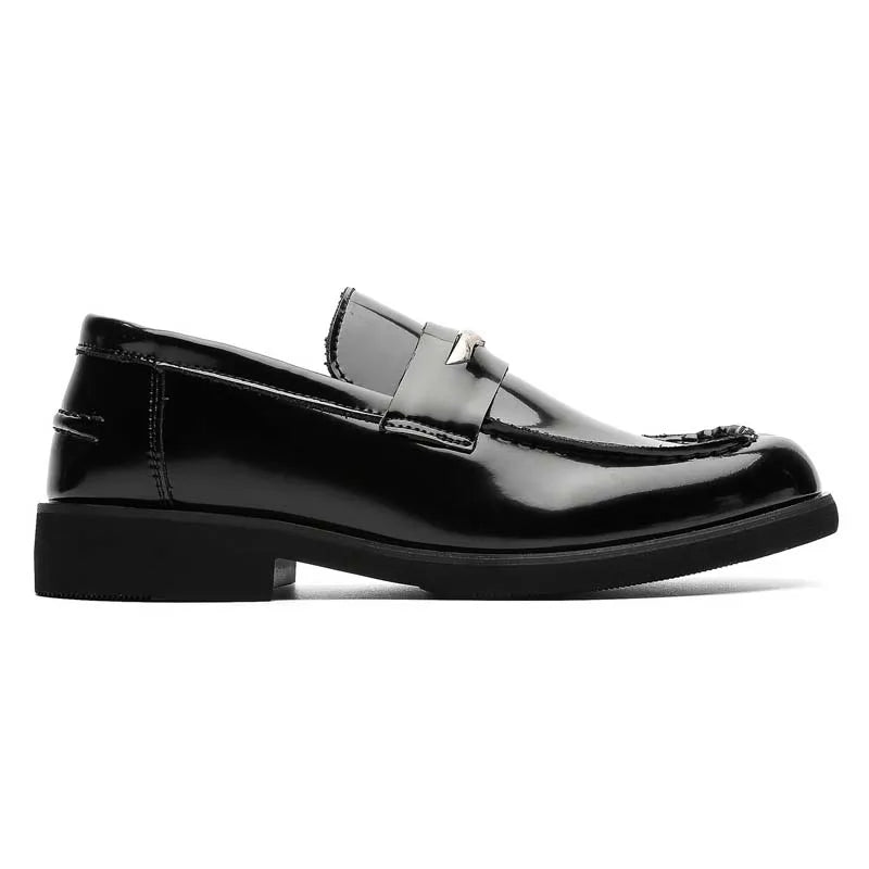 Men's British Style Black Patent Leather Slip-On Loafers Business Casual Shoes Formal Dress Shoes with Metal Buckle 2026