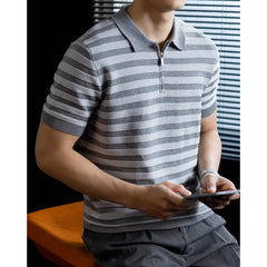 Summer Short Sleeve Knitted Stripe Polo Shirt Men Business Casual Fashion Vintage Commuter Sweater T-shirt Tops Tshirt