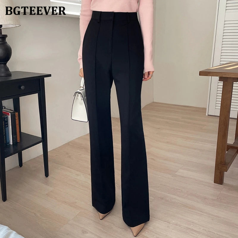 High waist straight suit pants with pockets for office wear