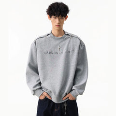 Autumn Rivet Letter Hoodies Men Streetwear Fashion Casual Loose Hip Hop Pullovers Sweatshirts Cityboy Sportwear Tops T Shirt