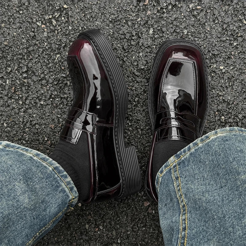 Hight Quality Spring New Classic British Business Casual Style Patent Leather Loafers For Men's Hombre Height Increasing Shoes