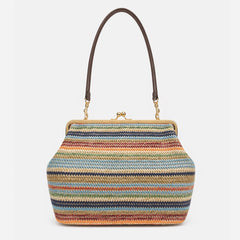 Shell clutch in striped woven straw
