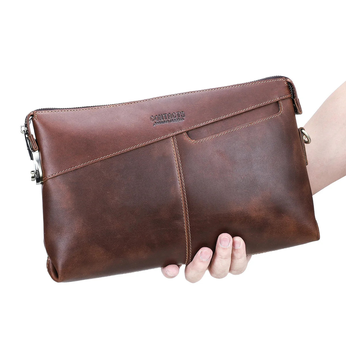 CONTACT'S Genuine Leather Clutch Bags for Men Password Lock Security Clutches Phone Pocket Men's Bag Handbag Male Cluth Wallet