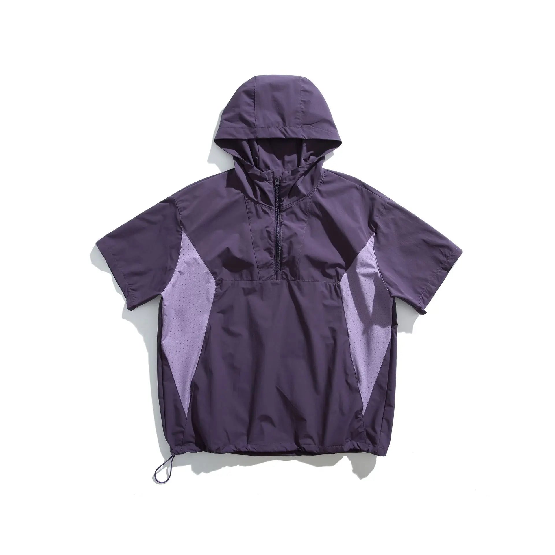 Summer New Japanese Style Color Block Hooded Windbreaker - Men's Casual Short Sleeve Outdoor Sports Jacket